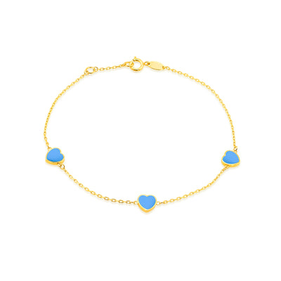 9ct Yellow Gold Turquoise Heart Bracelet