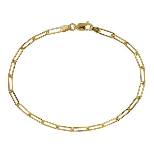 9ct Yellow Gold Paper Clip Link Bracelet - 19cm.