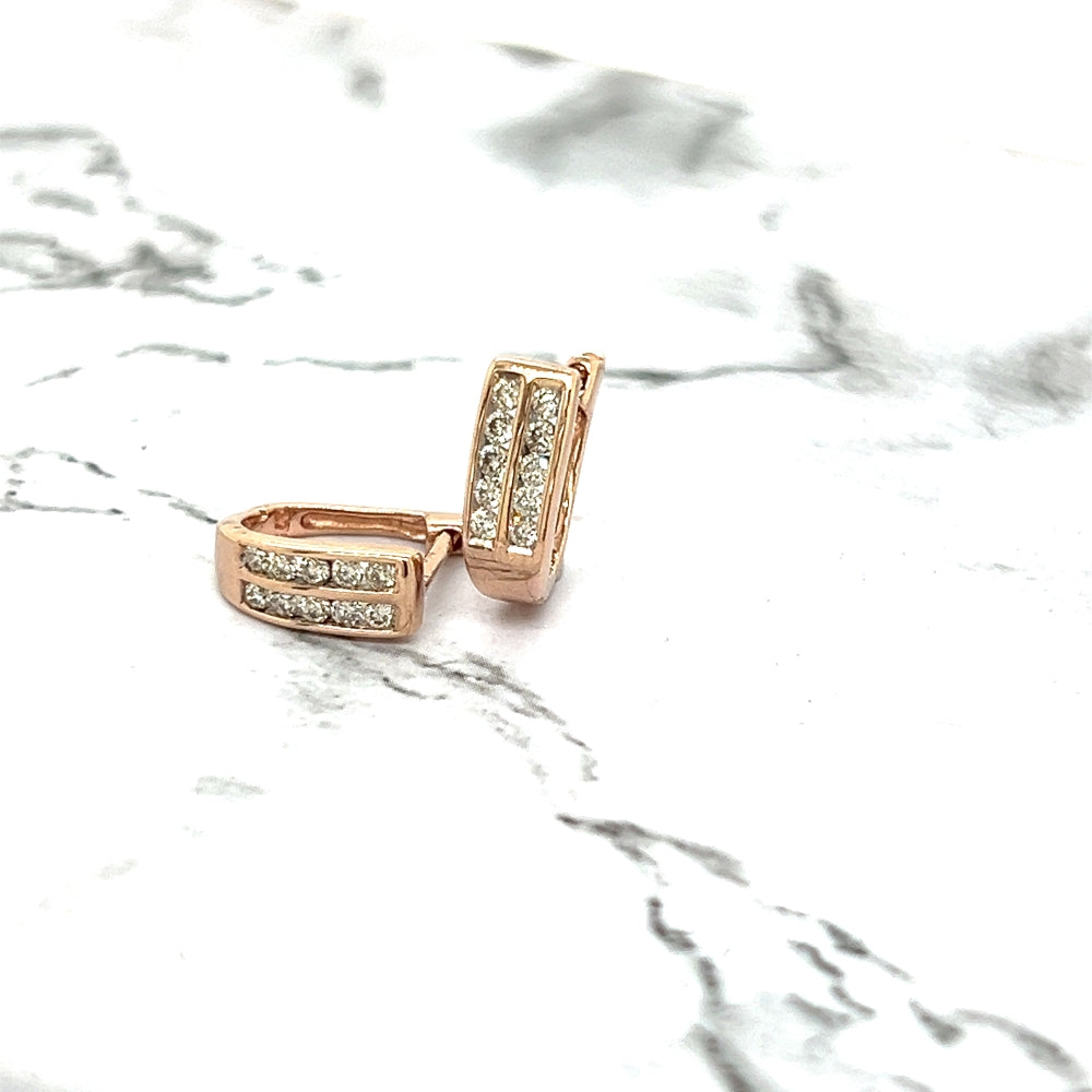 9ct Rose Gold Oval Diamond Huggie Earrings - 0.25 Carats