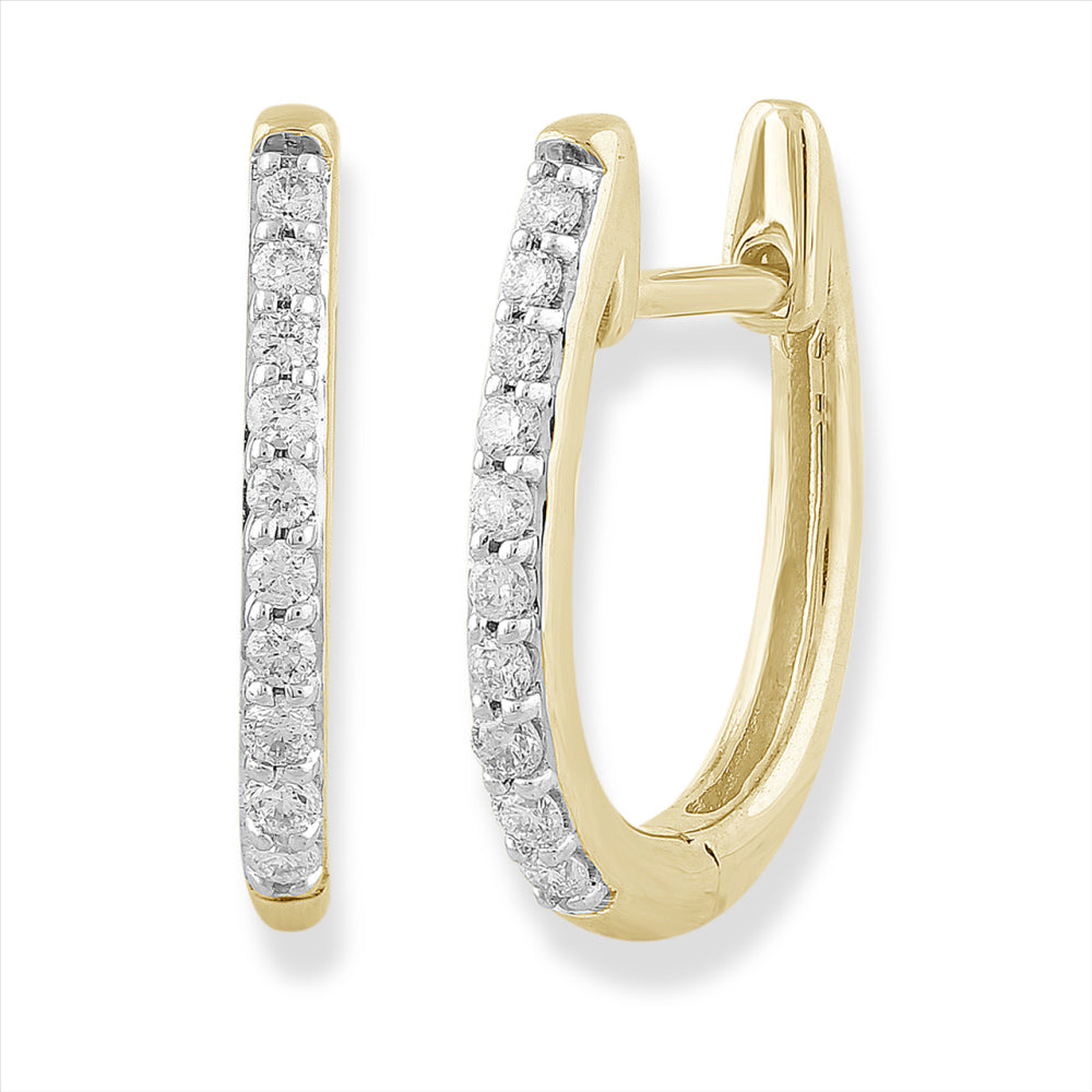 9ct Yellow Gold Oval Diamond Huggie Earrings - 0.15 carats