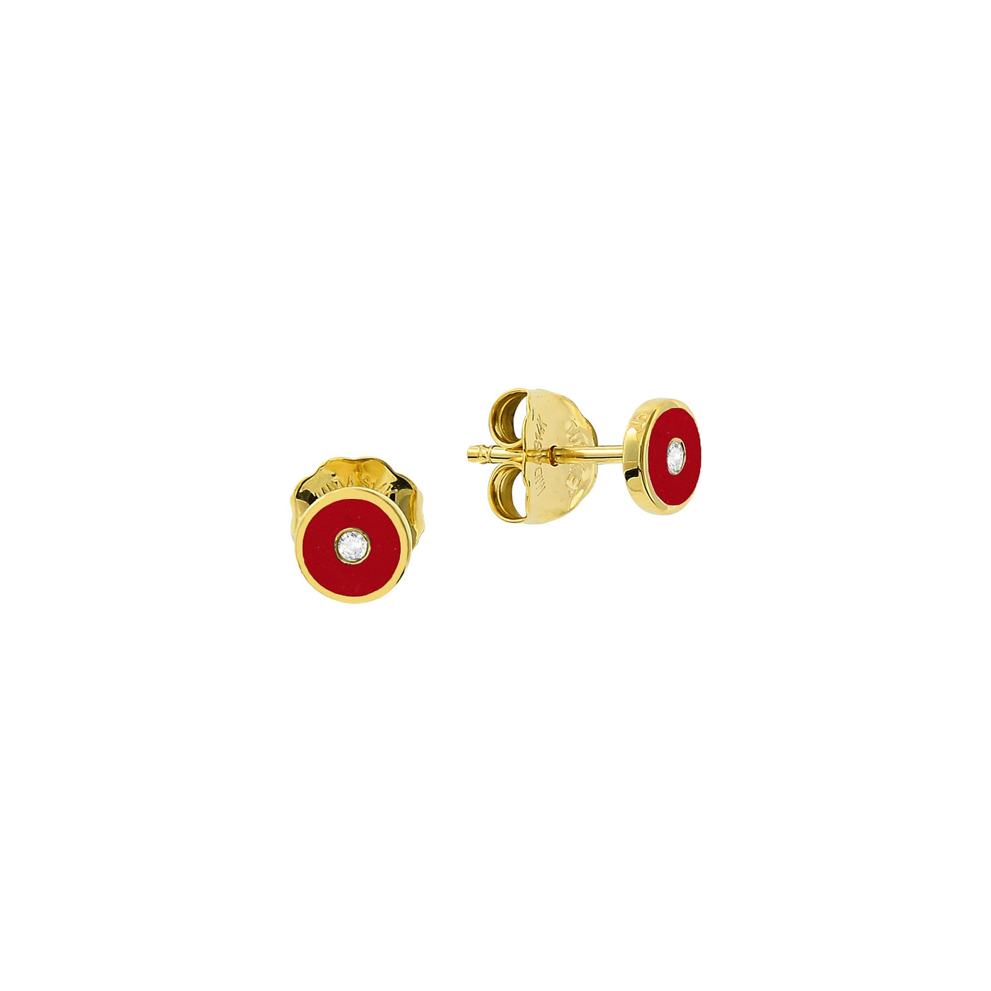 10ct Yellow Gold Diamond & Red Enamel Stud Earrings.