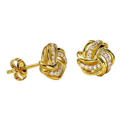 9ct Yellow Gold Diamond Set Knot Studs.
