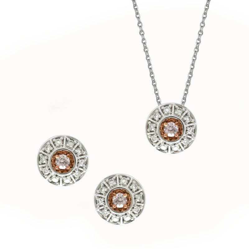 9ct Gold Diamond Cluster Earrings & Pendant Set.