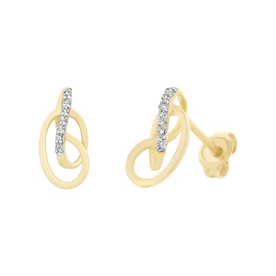 9ct Gold Open Diamond Infinity Stud Earrings.