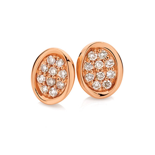 DREAMTIME 9ct Rose Gold Argyle Diamond Oval Stud Earrings - 0.33ct