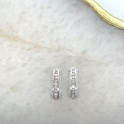 Natural Pink & White Diamond Huggie Earrings.