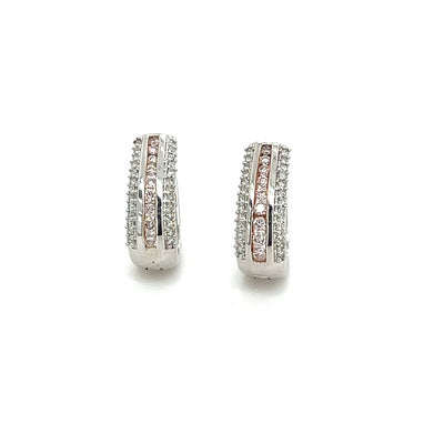 Natural Pink & White Diamond Huggie Earrings.