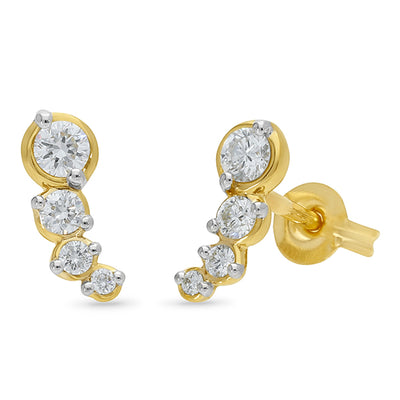 9ct Gold Diamond Ear Climber Stud Earrings.