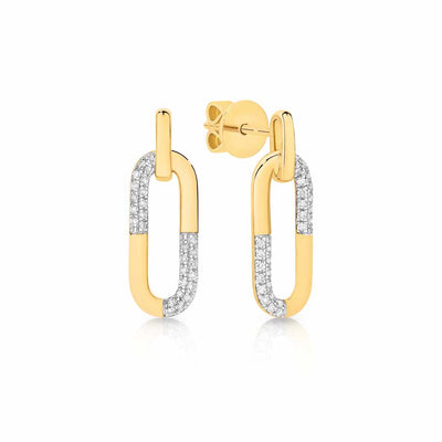 9ct Gold Diamond PaperClip Drop Earrings.