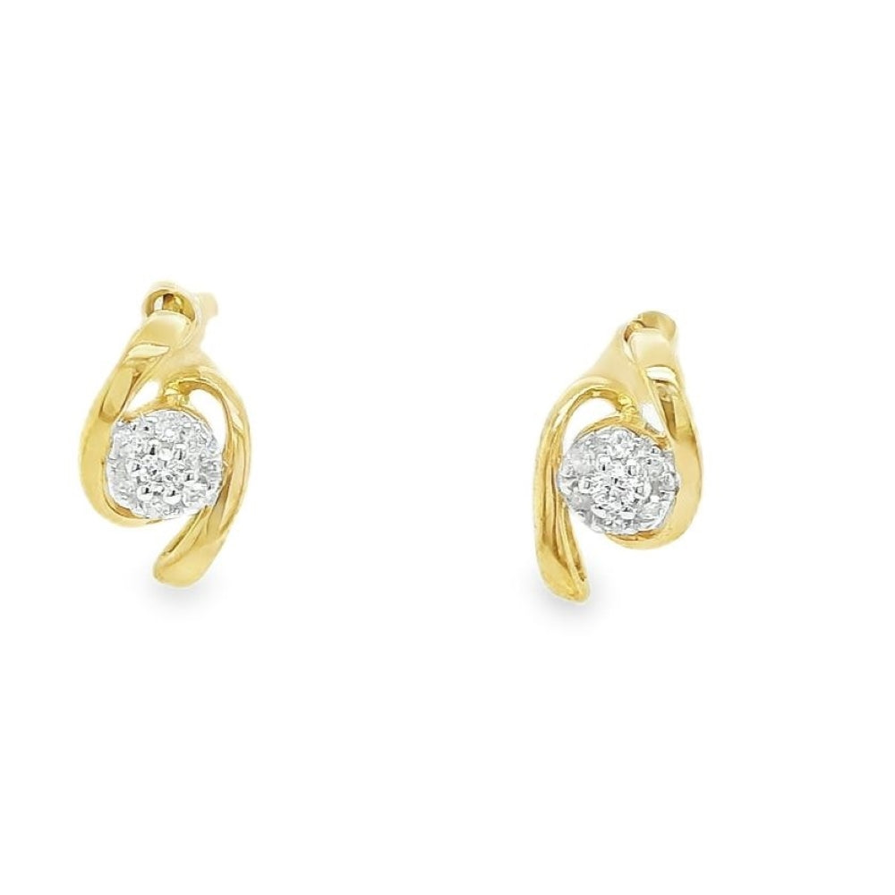 9ct Yellow Gold Diamond Cluster Stud Earrings.