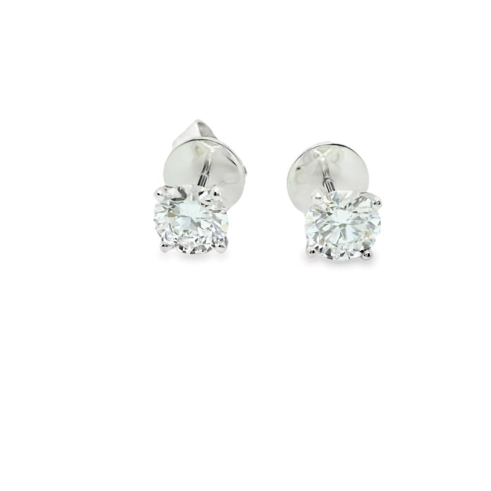 18ct White Gold 1 Carat Lab Grown Diamond Solitaire Stud Earrings.