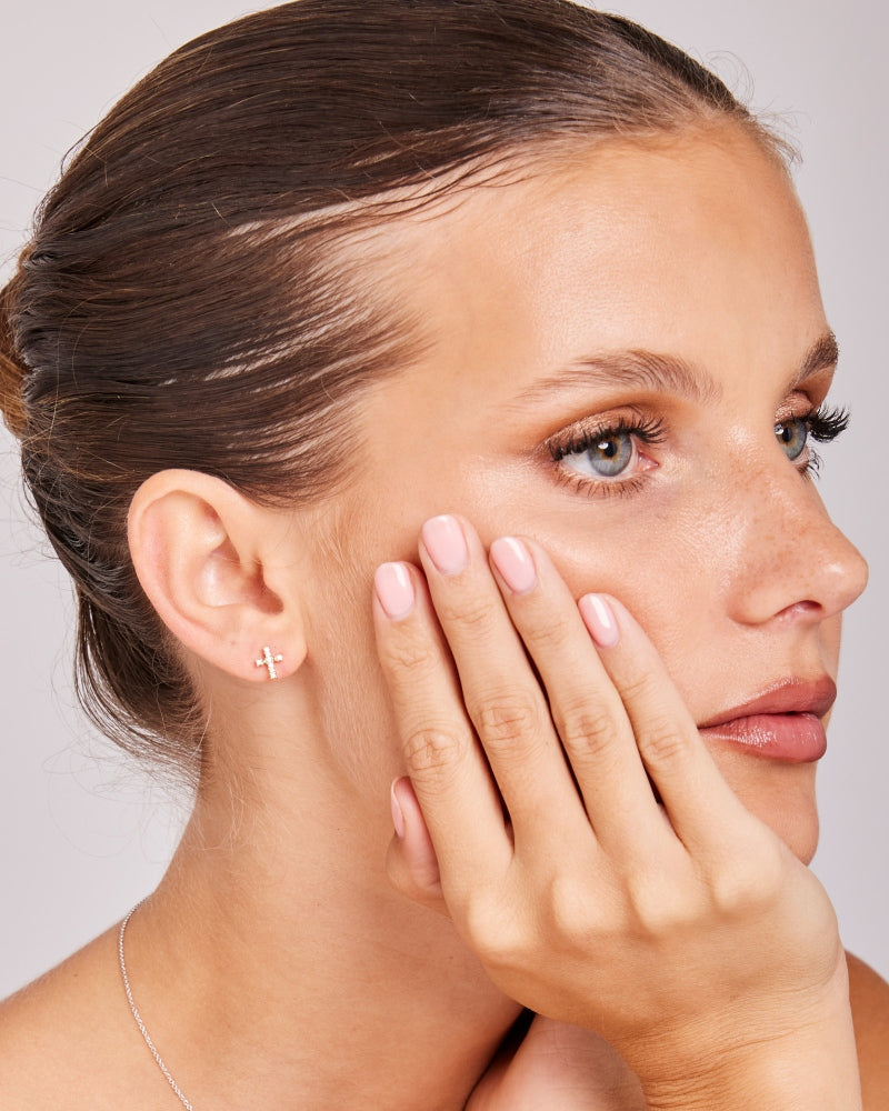 9ct Yellow Gold Lab-Grown Diamond Cross Stud Earrings