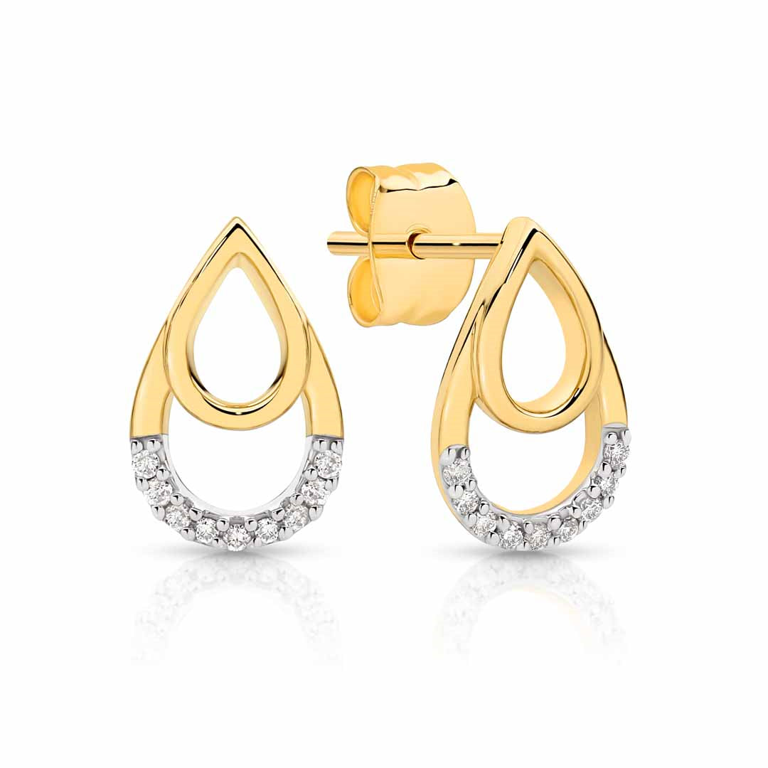 9ct Yellow Gold Open Diamond Teardrop Stud Earrings.