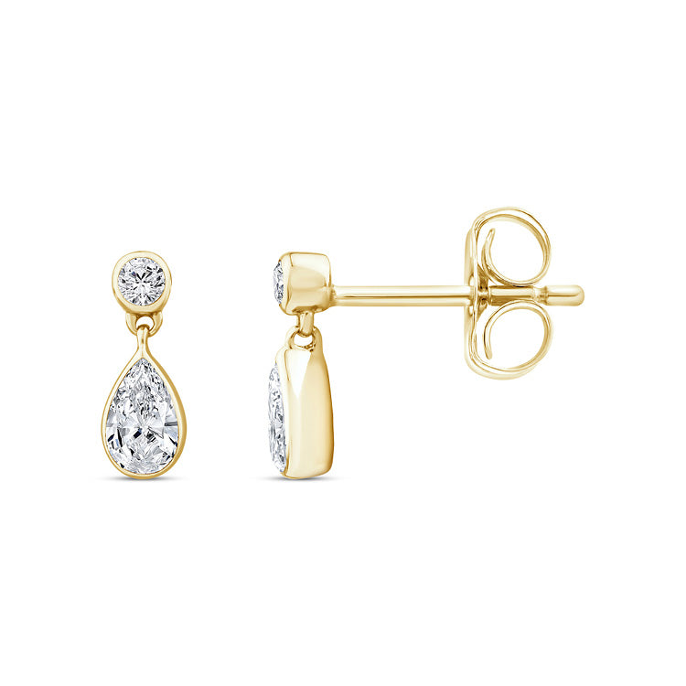 9ct Yellow Gold Pear Diamond Drop Earrings.