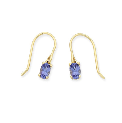 9ct Gold Oval Tanzanite Drop Earrings