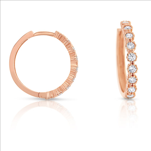 9ct Rose Gold Hoop CZ Earrings