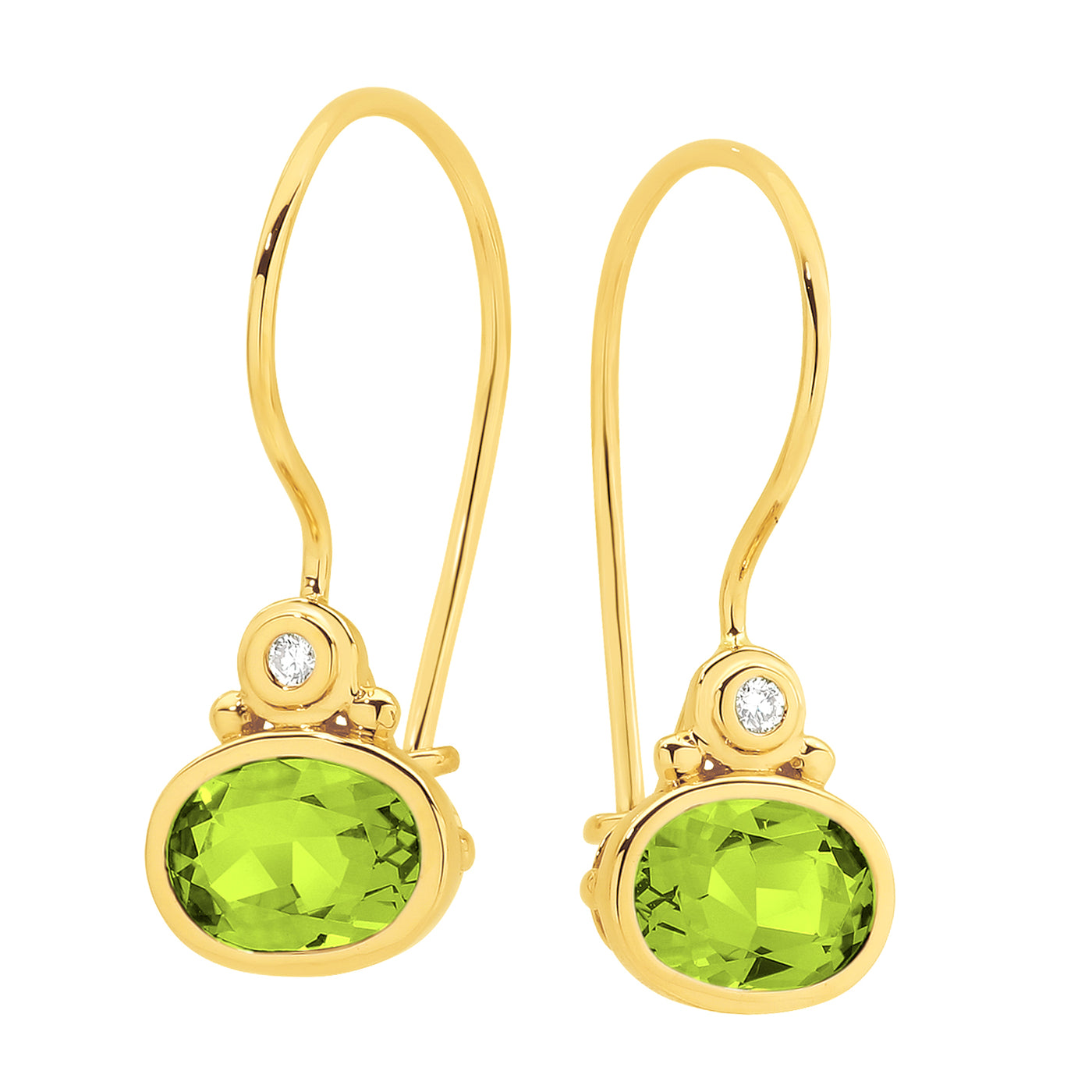 9ct Yellow Gold Oval Peridot & Diamond Drop Earrings
