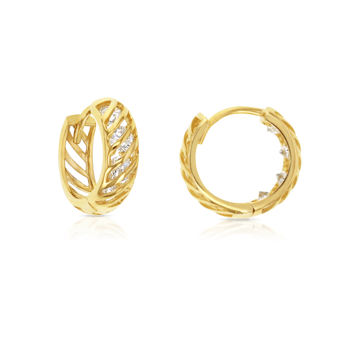 9ct Gold Openwork CZ Huggie Earrings.