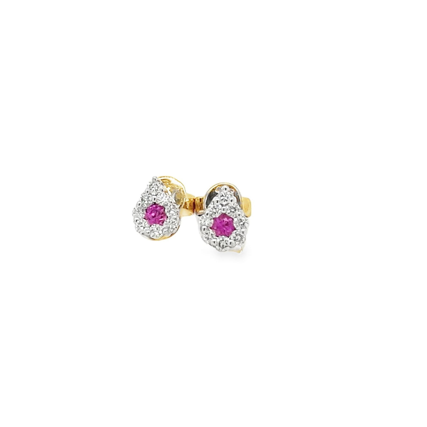 Pink Sapphire & Diamond Teardrop Cluster Stud Earrings.