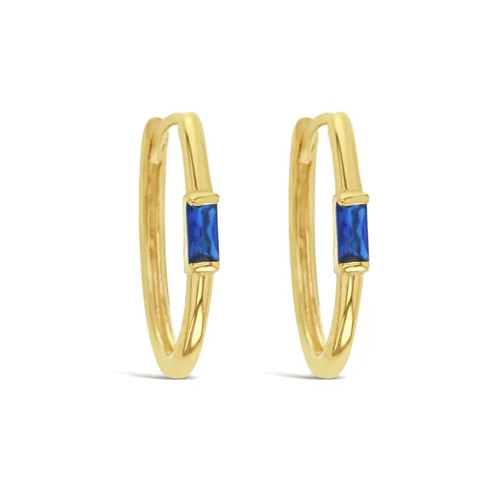 9ct Yellow Gold Oval Blue CZ PaperClip Link Earrings.