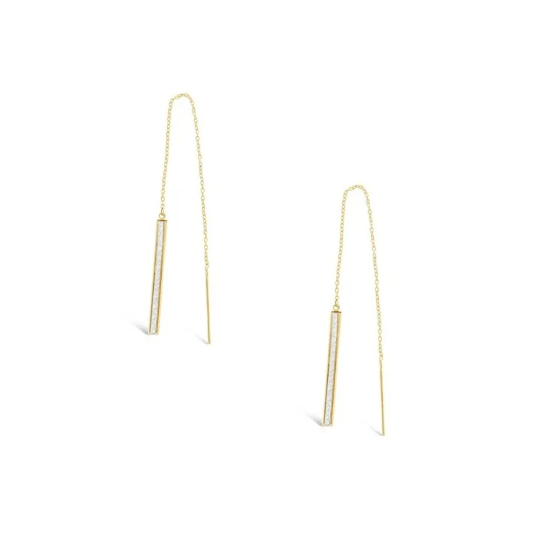 9ct Yellow Gold Long Bar CZ Thread Earrings