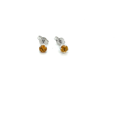 9ct White Gold Citrine Solitaire Stud Earrings.