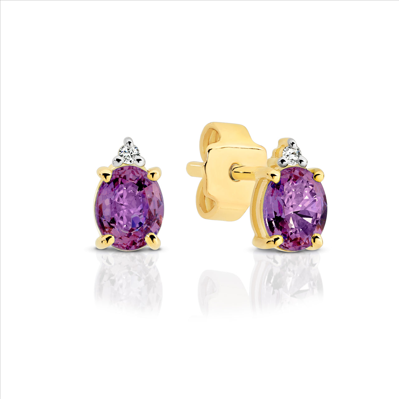 9ct Gold Amethyst & Diamond Oval Stud Earrings.