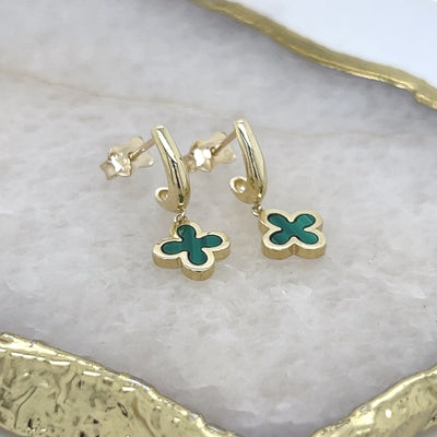 Clover Drop Earrings in 9ct Yellow Gold with Malachite.