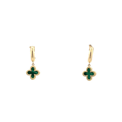 Clover Drop Earrings in 9ct Yellow Gold with Malachite.