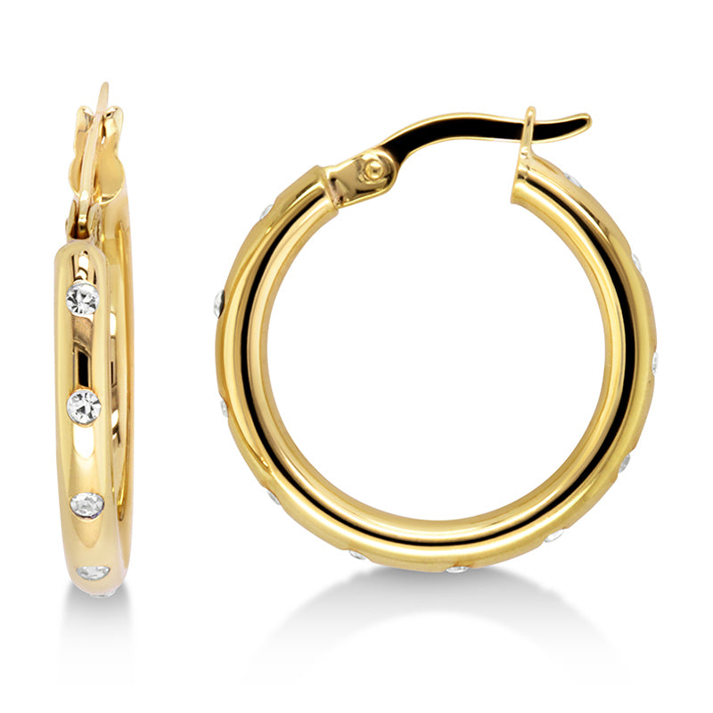 9ct Gold Cubic Zirconia Hoop Earrings.