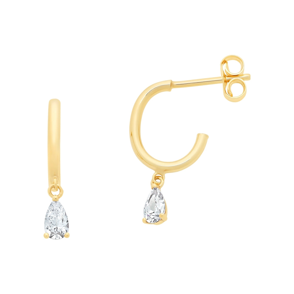 9ct Yellow Gold hoops with Teardrop Cubic Zirconia Earrings.