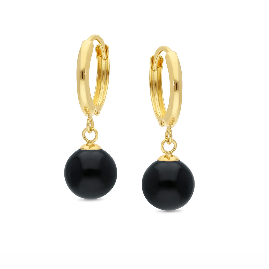 9ct Yellow Gold Huggie Earrings with Black Onyx Drop.