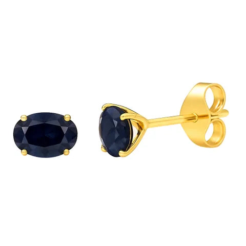 9ct Yellow Gold Oval Natural Blue Sapphire Stud Earrings.