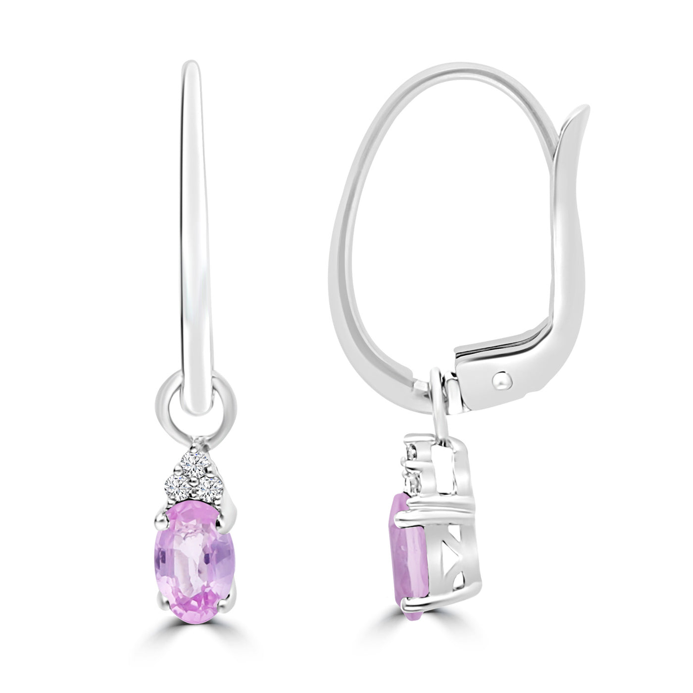 9ct White Gold PInk Sapphire & Diamond drop Earrings.