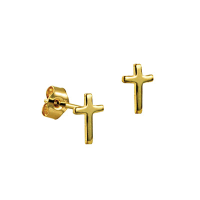 9ct Yellow Gold Small Cross Stud Earrings.
