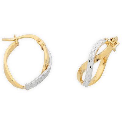 9ct 2 Tone Gold Infinity Patterned Hoops