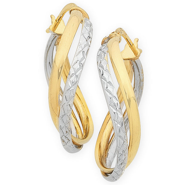 9ct 2 Tone Oval Silver Filled Twist Hoops