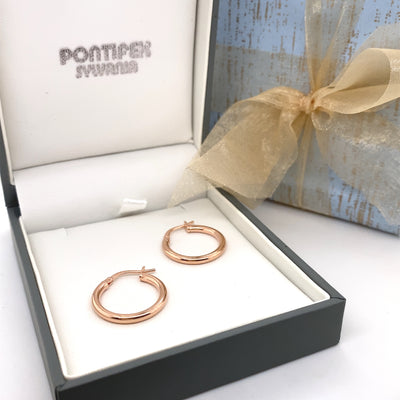 9ct Rose Gold Silver Filled Hoops - 16mm