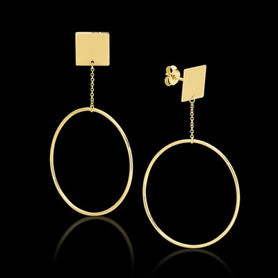 9ct Yellow Gold Large Circle Drop Earrings