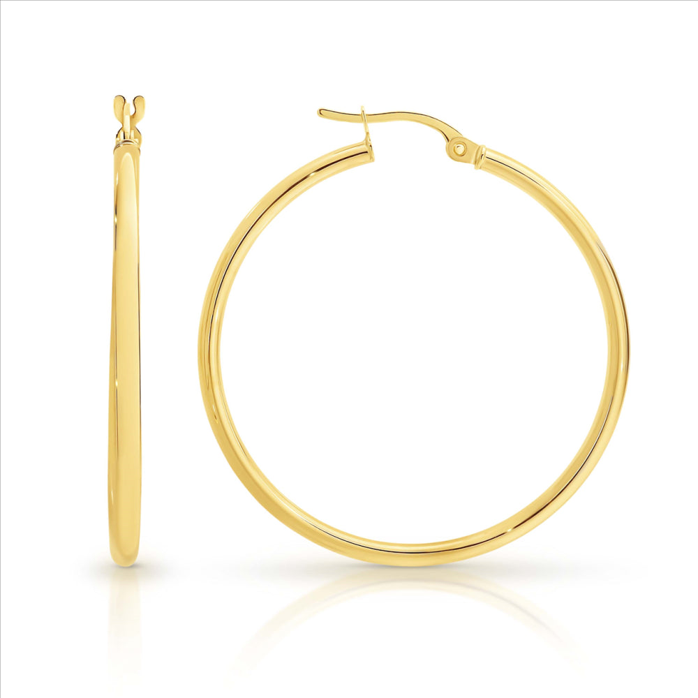 9ct Yellow Gold Plain Hoop Earrings - 30mm