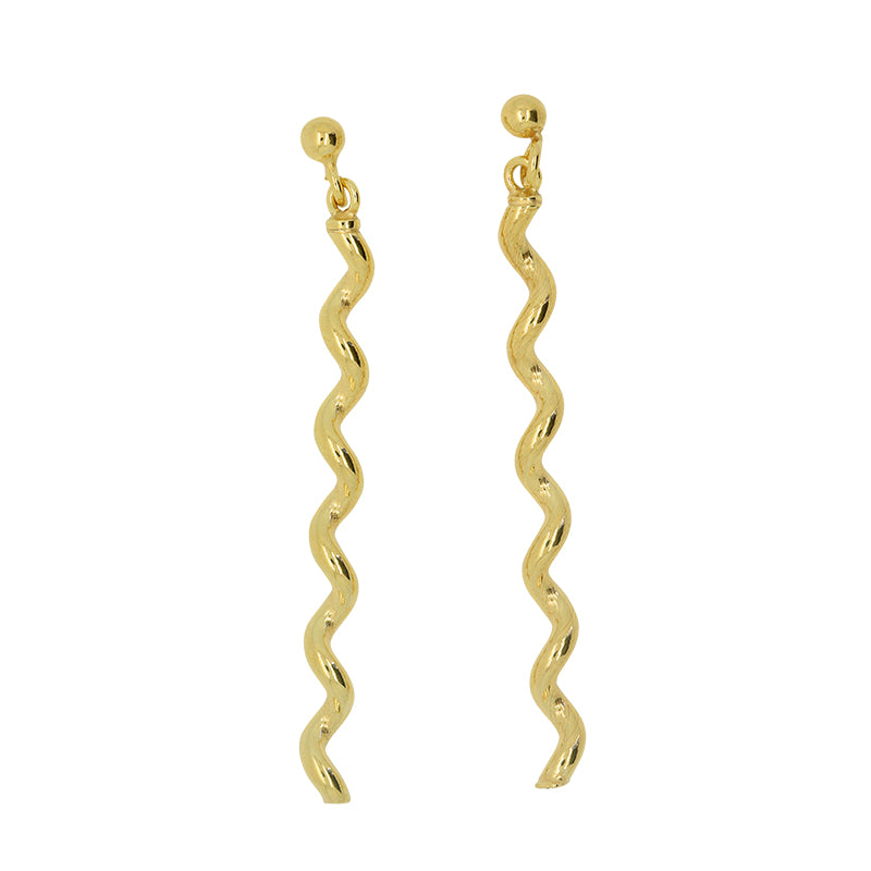 9ct Yellow Gold Silver Filled Extra Long Squiggle Drop Earrings.