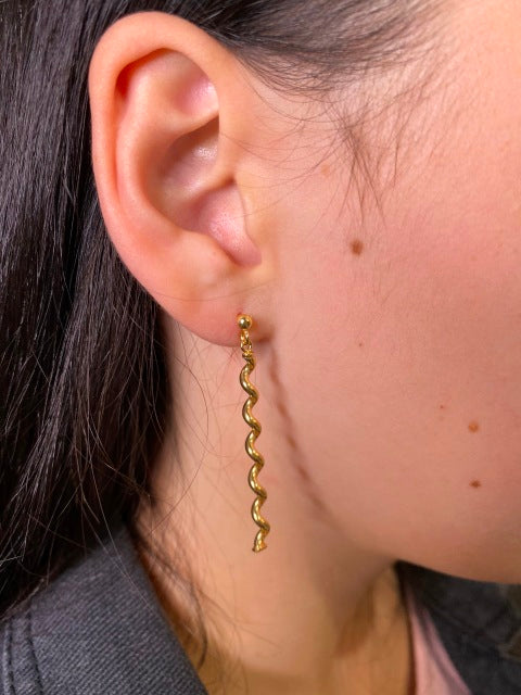 9ct Yellow Gold Silver Filled Extra Long Squiggle Drop Earrings.