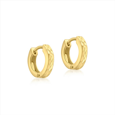 9ct Yellow Gold Patterned Huggie Earrings.