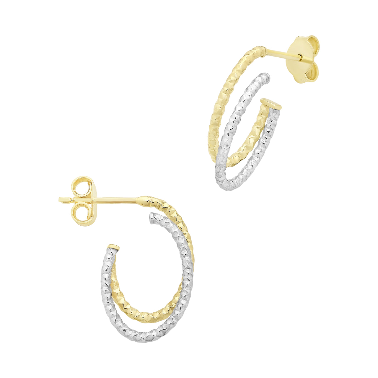 9ct Yellow & White Gold Open Patterned Oval Hoops