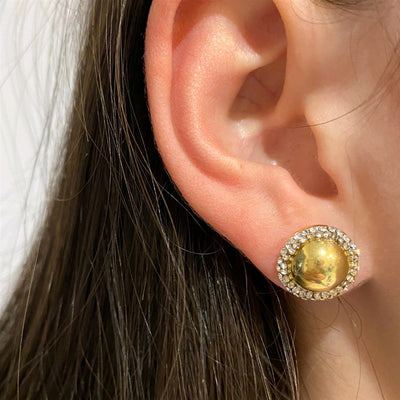 9ct Gold Swarovski Crystal Dome Stud Earrings.