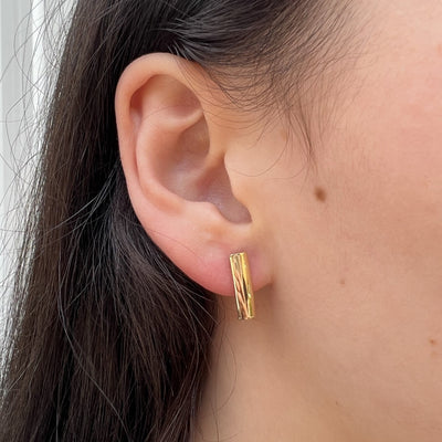 9ct Yellow Gold Long Bar Stud Earrings.