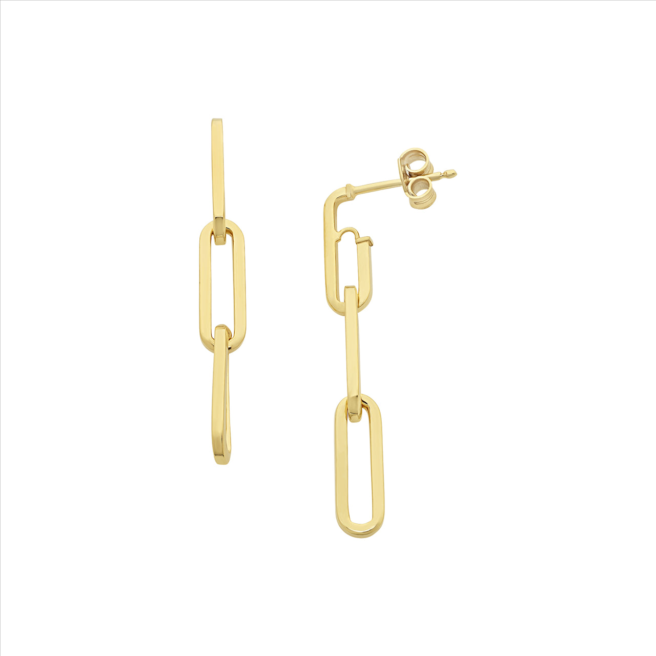 9ct Yellow Gold Long Paperclip Link Drop Earrings.