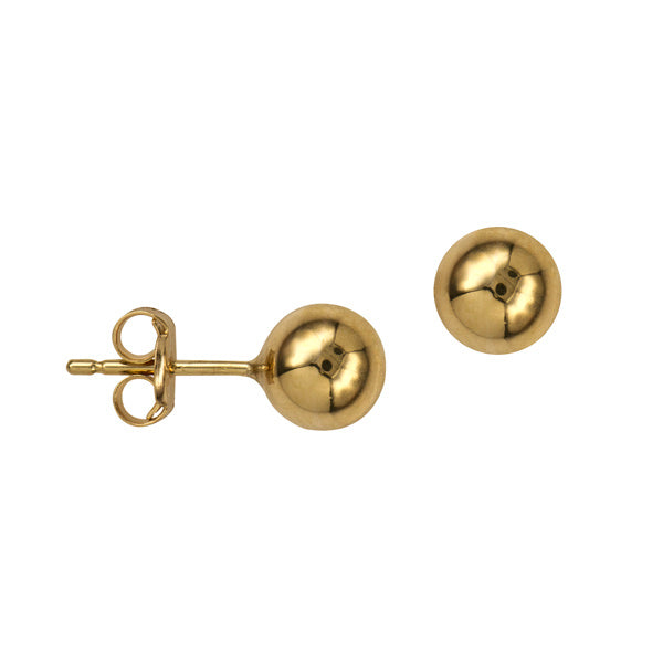 9ct Yellow Gold Ball Stud Earrings - 6mm.