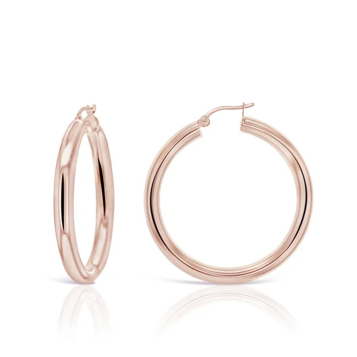 9ct Rose Gold Large Hoop Earrings - 30mm.