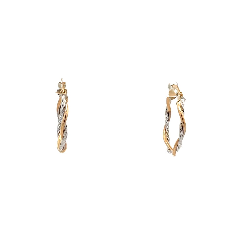 9ct 2 Tone Oval Twist Hoop Earrings.